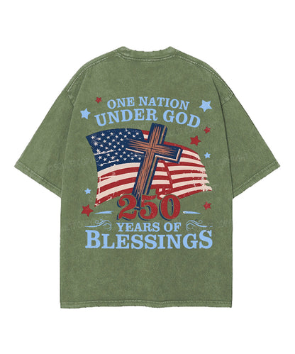 One Nation Under God 250 Years Double Sided Unisex Washed Christian T-shirt