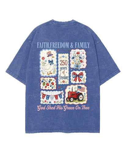 Faith • Freedom • Family Double Sided Unisex Washed Christian T-shirt