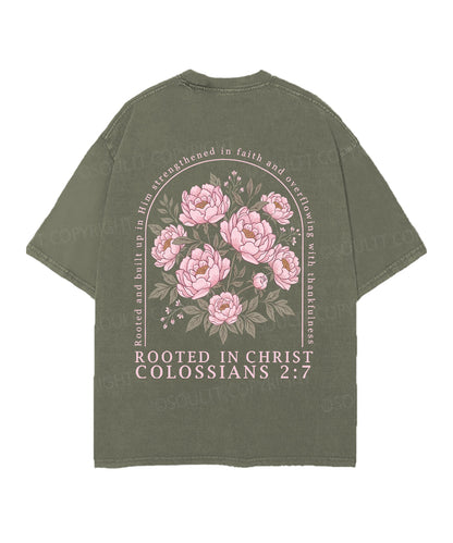 Rooted In Christ Double Sided Unisex Christian Washed T-Shirt & Shorts
