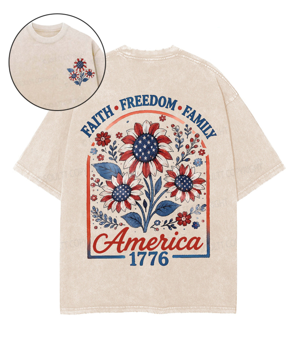 Faith • Freedom • Family Double Sided Unisex Washed Christian T-shirt