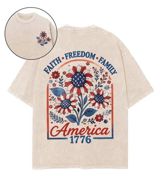 Faith • Freedom • Family Double Sided Unisex Washed Christian T-shirt