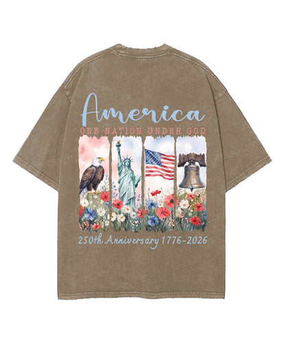 One Nation Under God Double Sided Unisex Washed Christian T-shirt