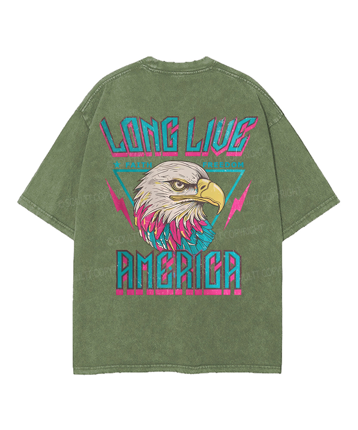 Long Live Faith! Long Live Freedom! Long Live America! Double Sided Unisex Washed Christian T-shirt