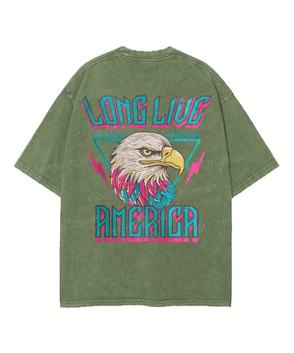 Long Live Faith! Long Live Freedom! Long Live America! Double Sided Unisex Washed Christian T-shirt