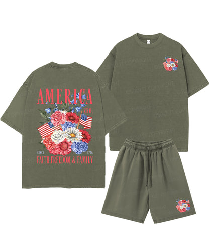 250 Years America Anniversary Double Sided Unisex Christian Washed T-Shirt & Shorts