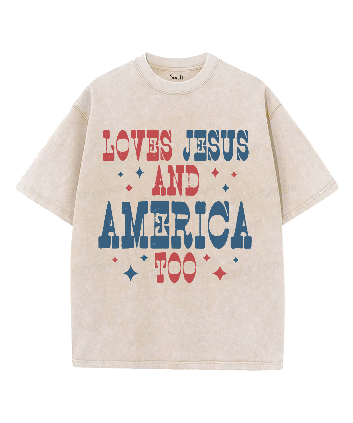 Loves Jesus And America Too Unisex Washed Christian T-shirt