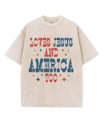 Loves Jesus And America Too Unisex Washed Christian T-shirt