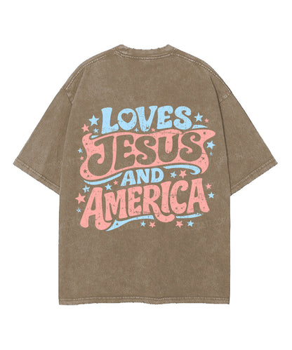 Loves Jesus And America Double Sided Unisex Washed Christian T-shirt