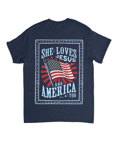 She Loves Jesus And America Too Double Sided Unisex Washed Christian T-shirt