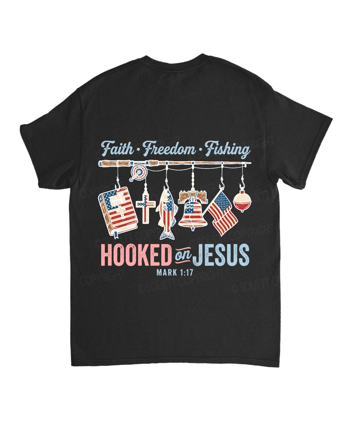 Hooked On Jesus Double Sided Unisex Cotton Christian T-Shirt