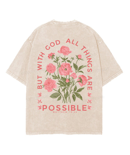 But With God All Things Are Possible Double Sideed Unisex Washed Christian T-shirt