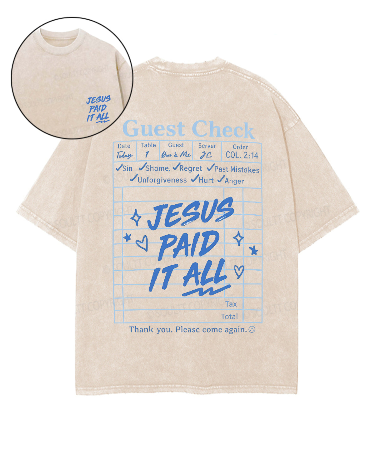 Jesus Paid It All Double Sided Unisex Washed Christian T-shirt