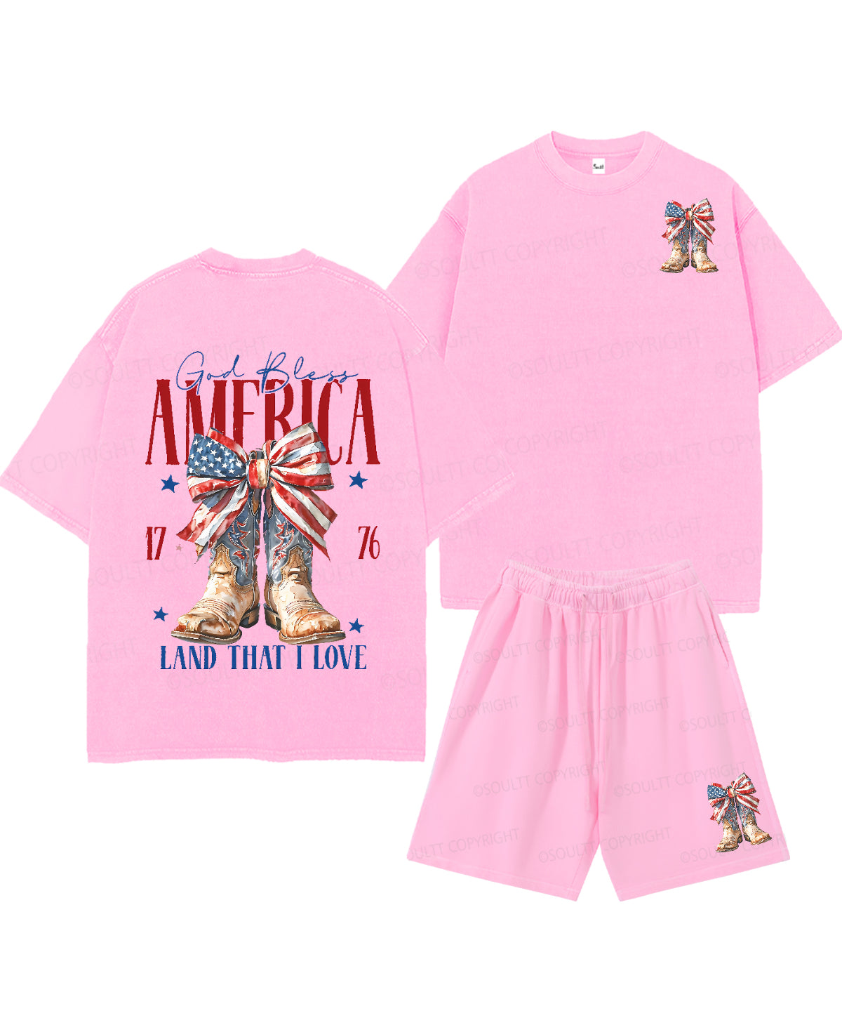 God Bless America Double Sided Unisex Christian Washed T-Shirt & Shorts