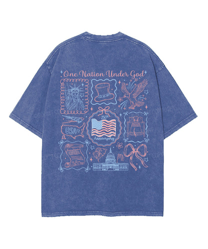 One Nation Under God Double Sided Unisex Washed Christian T-shirt