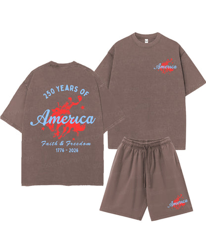 250 Years America Anniversary Double Sided Unisex Christian Washed T-Shirt & Shorts