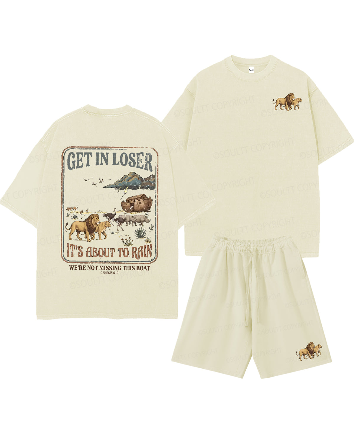 It's About To Rain We're Not Missing This Boat Double Sided Unisex Christian Washed T-Shirt & Shorts