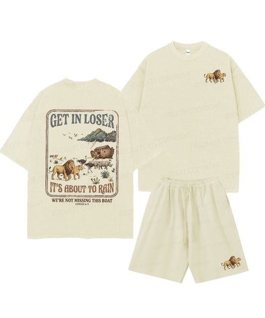 It's About To Rain We're Not Missing This Boat Double Sided Unisex Christian Washed T-Shirt & Shorts