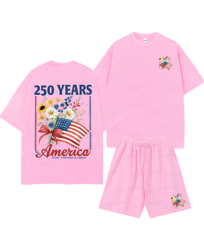 250 Years America Anniversary Double Sided Unisex Christian Washed T-Shirt & Shorts