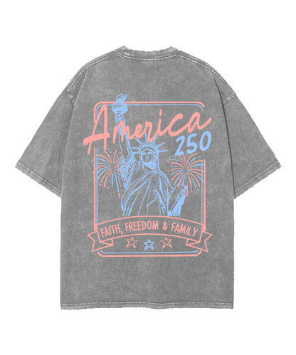Faith, Freedom & Family Double Sided Unisex Washed Christian T-shirt