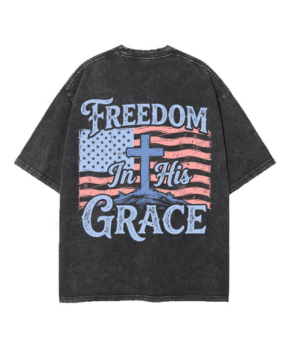 Freedom In His Grace Double Sided Unisex Washed Christian T-shirt