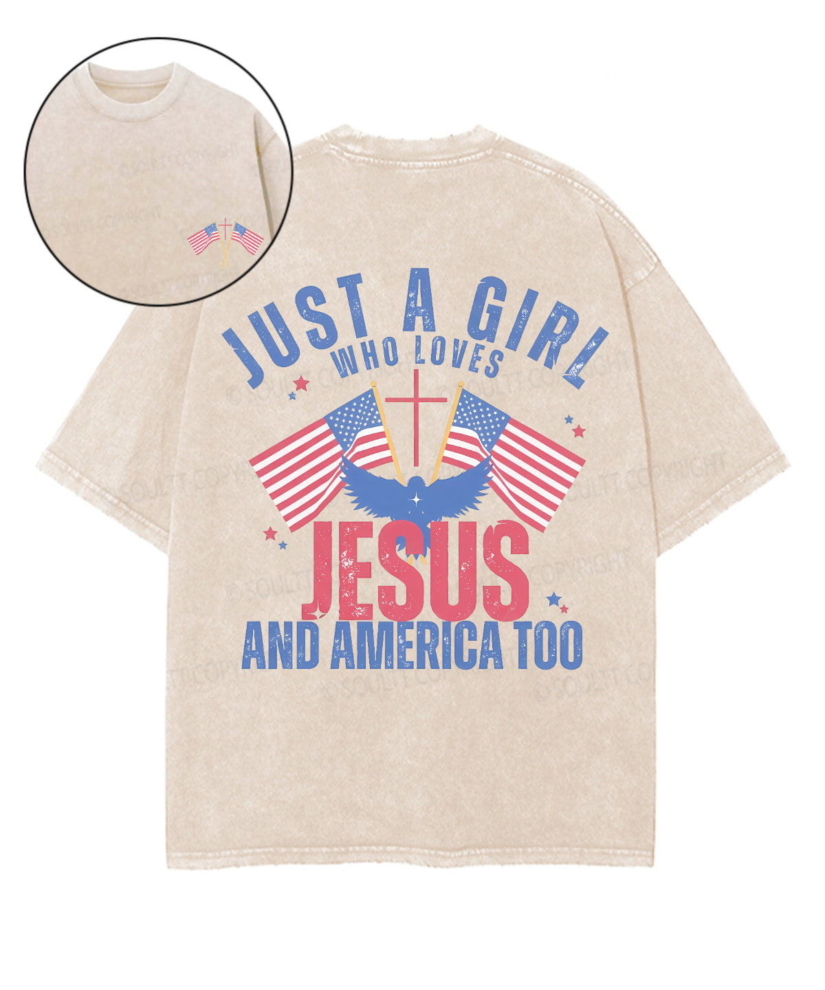 Just A Girl Who Loves Jesus And America Too Double Sided Unisex Washed Christian T-shirt