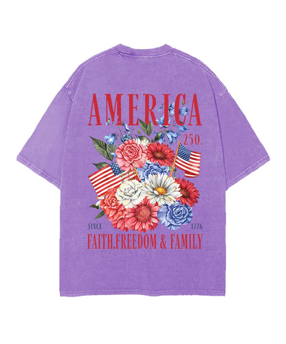 250 Years America Anniversary Double Sided Unisex Christian Washed T-Shirt & Shorts
