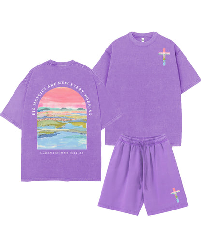 His Mercies Are New Every Morning Double Sided Unisex Christian Washed T-Shirt & Shorts