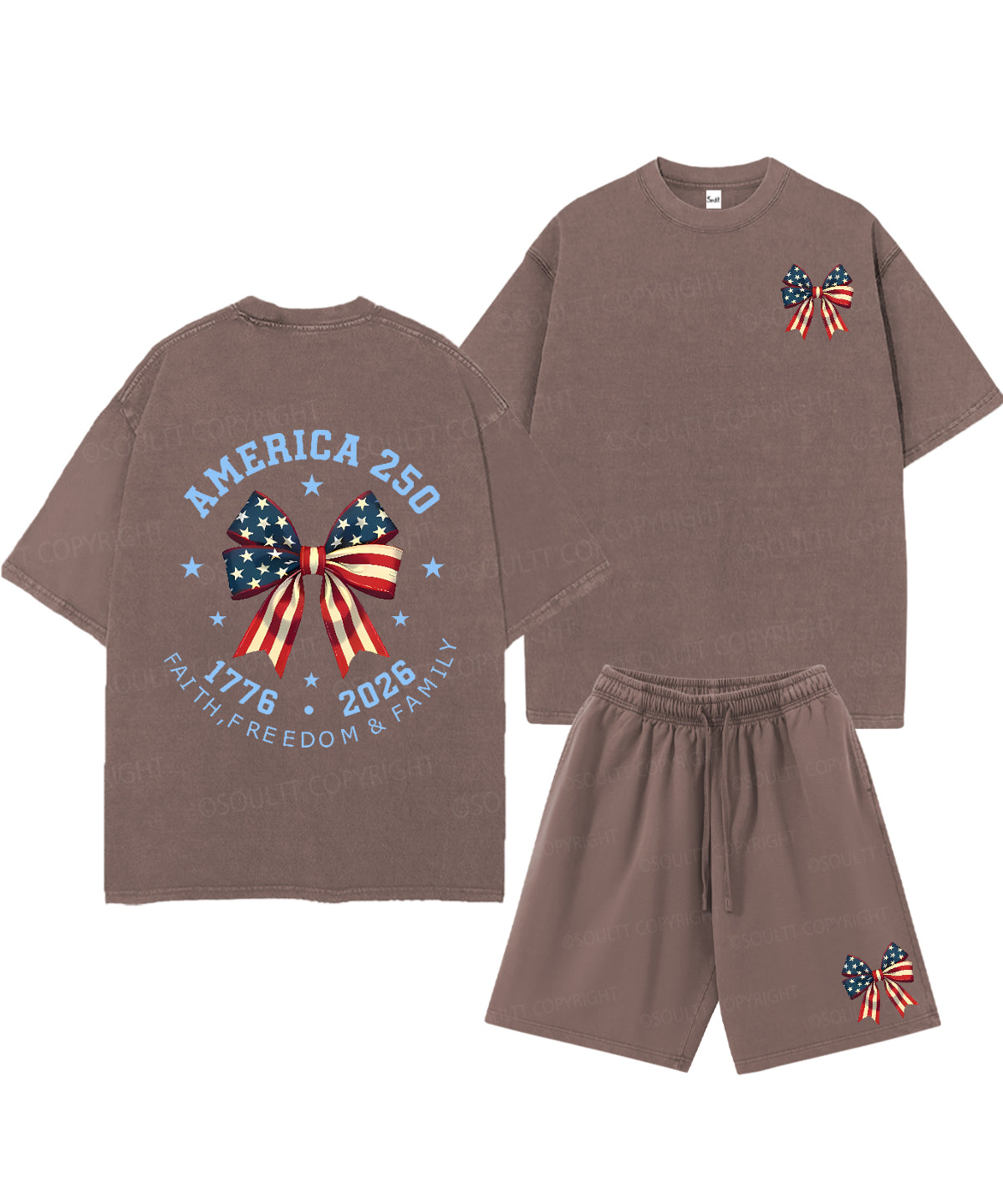 250 Years America Anniversary Double Sided Unisex Christian Washed T-Shirt & Shorts