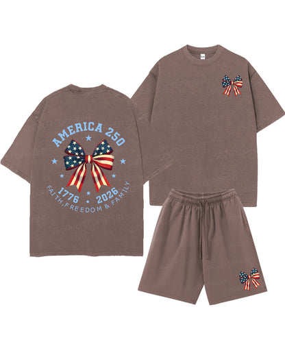 250 Years America Anniversary Double Sided Unisex Christian Washed T-Shirt & Shorts