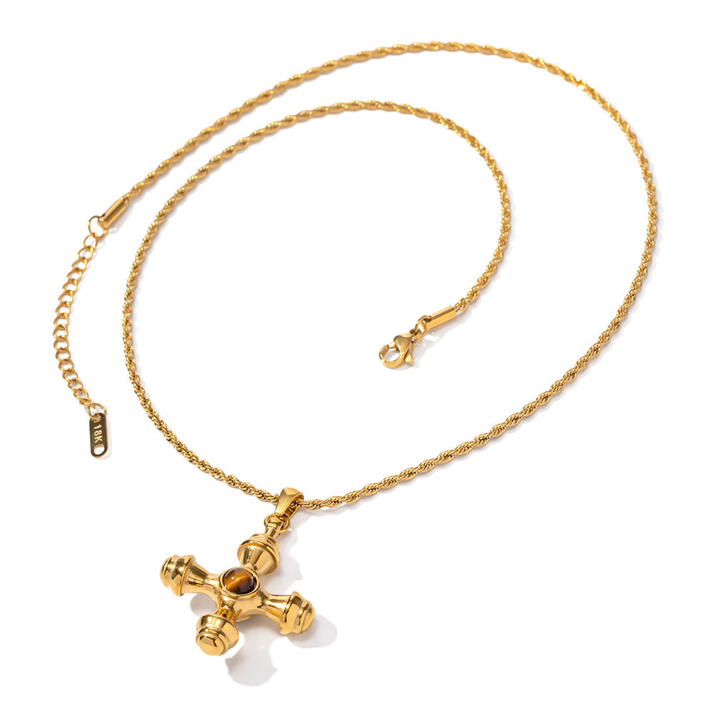 Natural Tiger's Eye Stone Cross Necklace