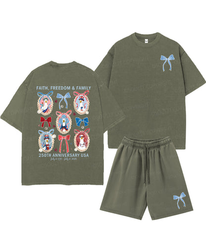 250 Years America Anniversary Double Sided Unisex Christian Washed T-Shirt & Shorts