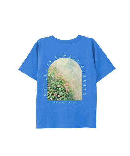 Kids No Lucky Simply Blessed St. Patrick's Day Double Sided Cotton Christian T-shirt