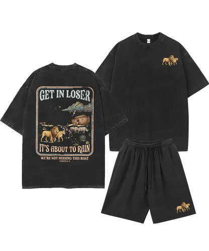 It's About To Rain We're Not Missing This Boat Double Sided Unisex Christian Washed T-Shirt & Shorts