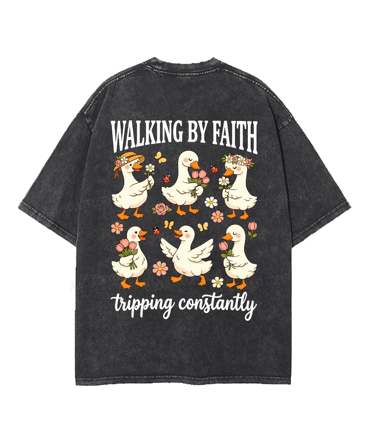 Walking By Faith Tripping Constantly Double Sided Unisex Washed Christian T-shirt