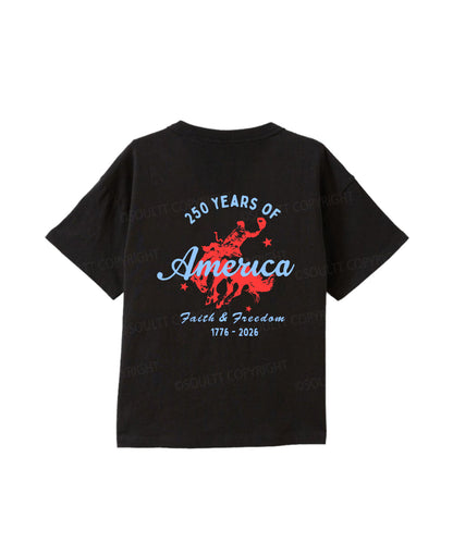 Kids 250 Years America Anniversary Double Sided Cotton Christian T-shirt