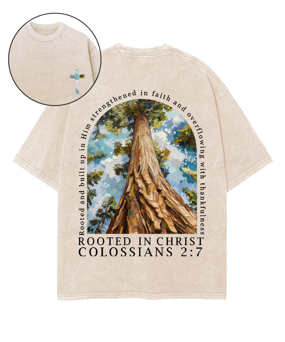 Rooted In Christ Double Sided Unisex Washed Christian T-shirt