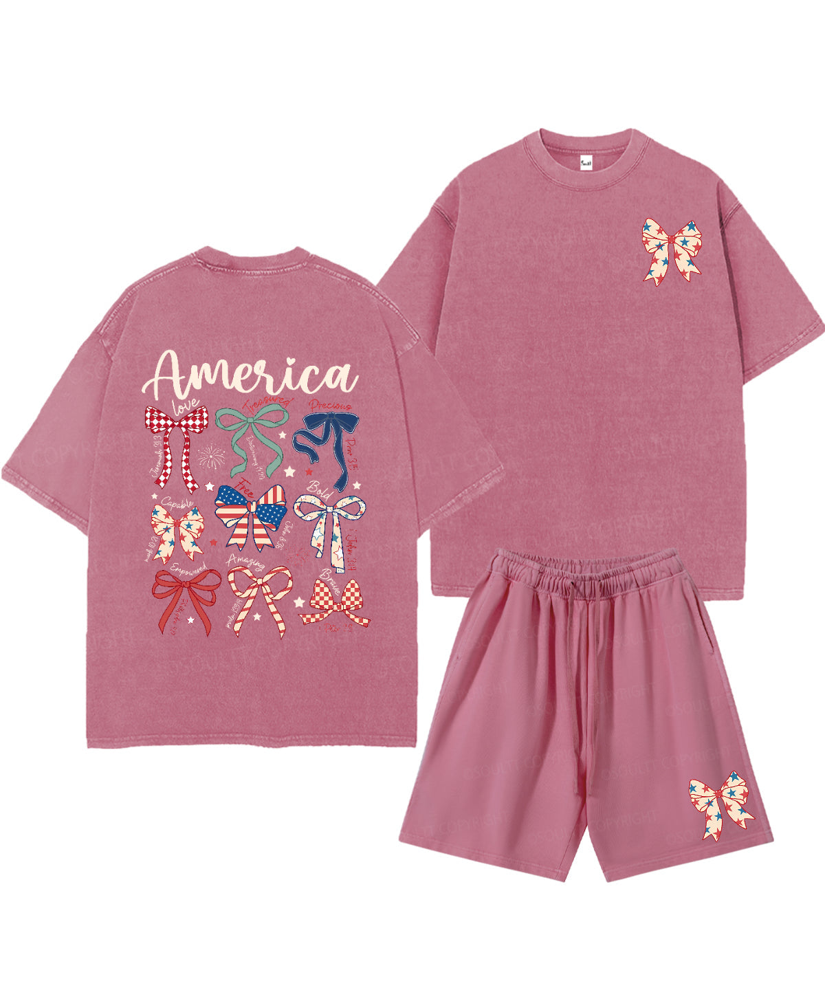 America Double Sided Unisex Christian Washed T-Shirt & Shorts
