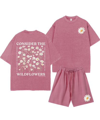 Consider The Wildflowers Double Sided Unisex Christian Washed T-Shirt & Shorts