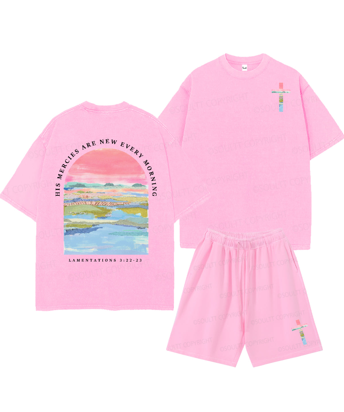 His Mercies Are New Every Morning Double Sided Unisex Christian Washed T-Shirt & Shorts