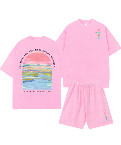 His Mercies Are New Every Morning Double Sided Unisex Christian Washed T-Shirt & Shorts