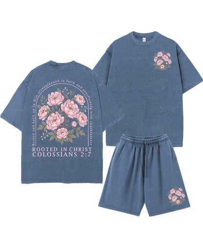 Rooted In Christ Double Sided Unisex Christian Washed T-Shirt & Shorts