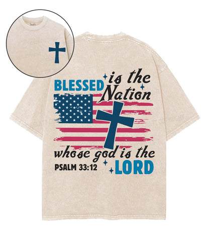 Blessed Is The Nation Whose God Is The Lord Double Sided Unisex Washed Christian T-shirt