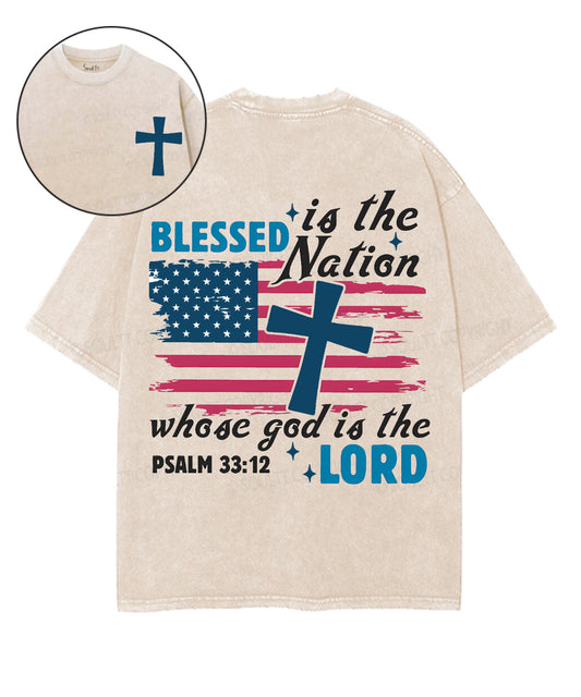 Blessed Is The Nation Whose God Is The Lord Double Sided Unisex Washed Christian T-shirt