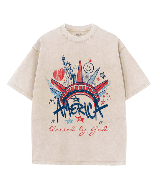 Blessed By God Unisex Washed Christian T-shirt