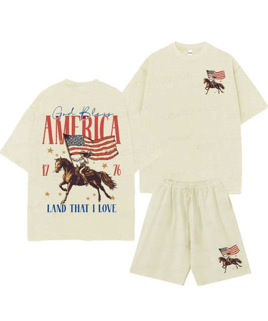 God Bless America Double Sided Unisex Christian Washed T-Shirt & Shorts