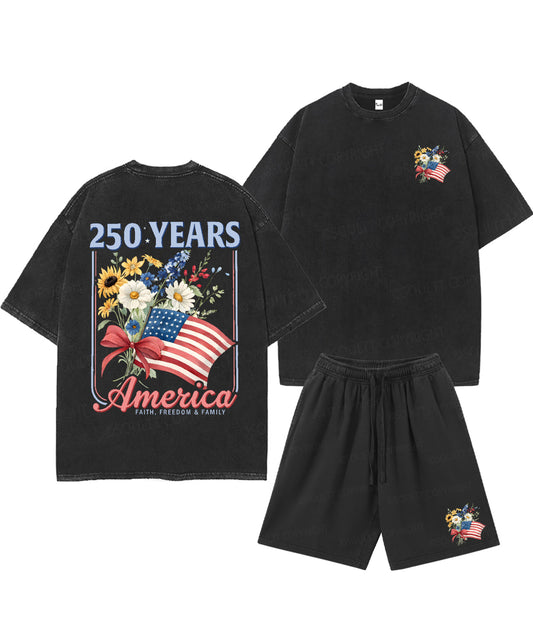 250 Years America Anniversary Double Sided Unisex Christian Washed T-Shirt & Shorts