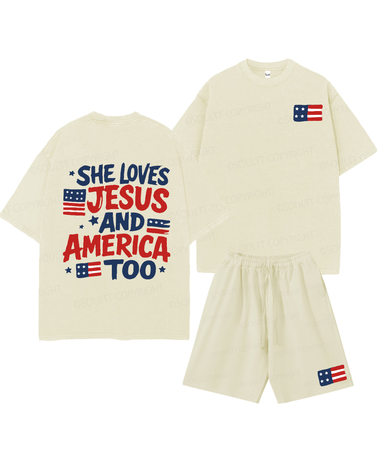 She Loves Jesus And America Too Double Sided Unisex Christian Washed T-Shirt & Shorts