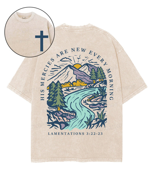 His Mercies Are New Every Morning Double Sided Unisex Washed Christian T-shirt