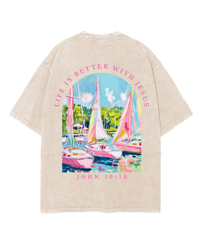 Life Is Better With Jesus Double Sided Unisex Washed Christian T-shirt