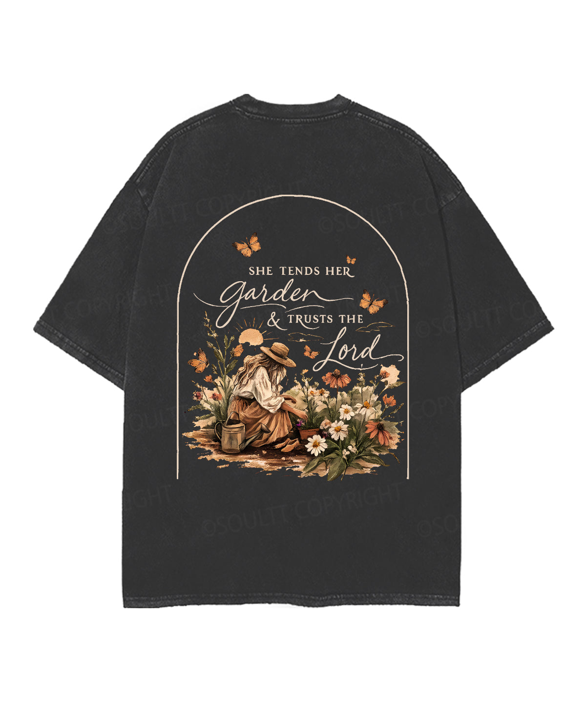 She Tends Her Garden Double Sided Unisex Christian Washed T-Shirt & Shorts